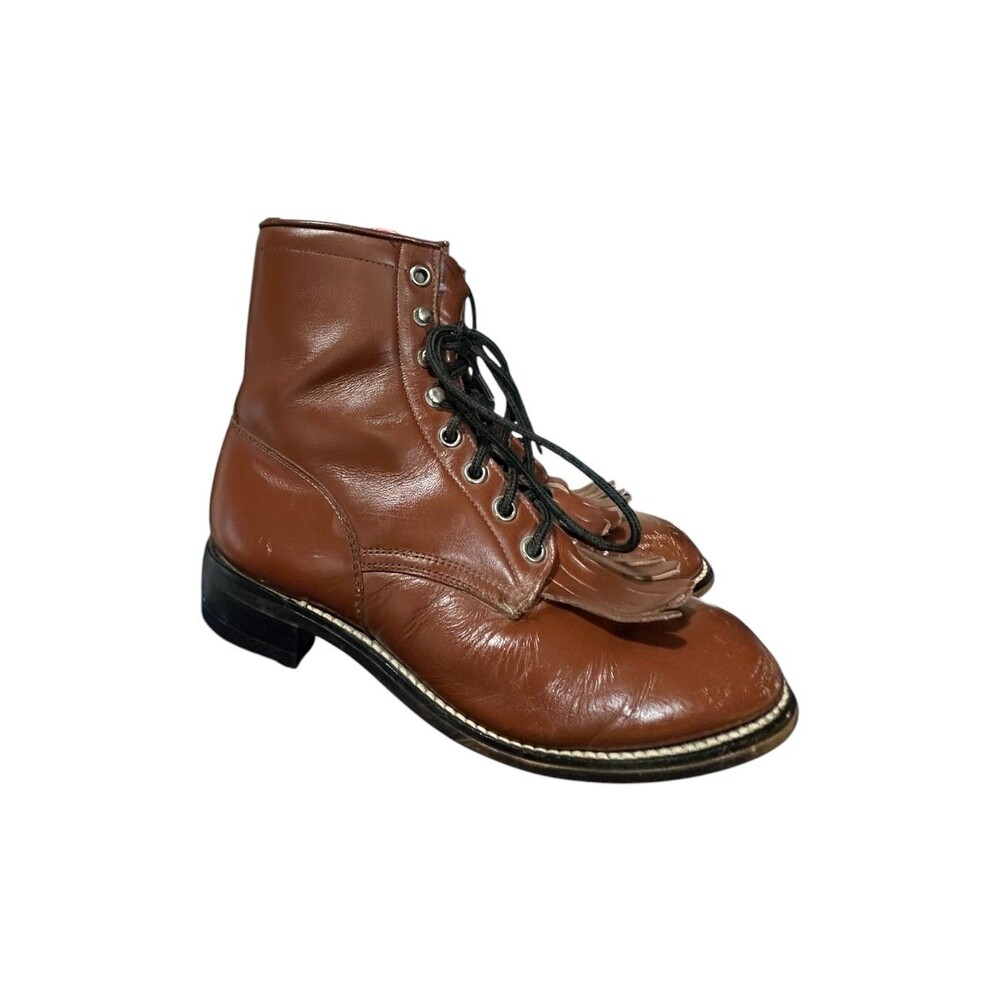 Vintage Brown Justin Ropers Style 500Y Unisex Size 1.5 D Brown Leather Kiltie